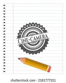 Cine-camera emblem draw with pencil effect. Vector Illustration. Detailed. 