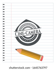 Cine-camera emblem with pencil effect. Vector Illustration. Detailed.