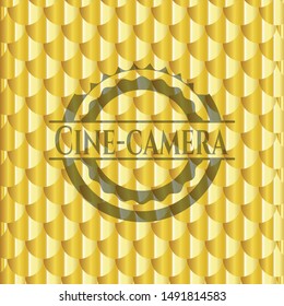 Cine-camera gold badge. Scales pattern. Vector Illustration. Detailed.