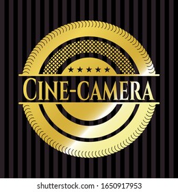 Cine-camera golden emblem or badge. Vector Illustration. Detailed.