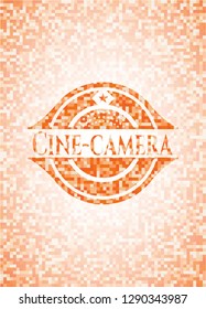 Cine-camera orange mosaic emblem with background