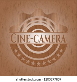 Cine-camera realistic wooden emblem