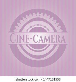 Cine-camera retro style pink emblem. Vector Illustration. Detailed.