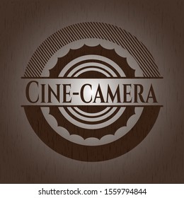 Cine-camera retro style wood emblem. Vector Illustration.