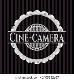 Cine-camera silvery emblem or badge. Vector Illustration. Mosaic.