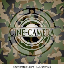 Cine-camera written on a camo texture