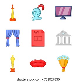 Cine-film icons set. Cartoon set of 9 cine-film vector icons for web isolated on white background