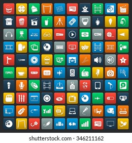 cinema 100 icons set for web flat