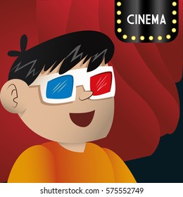 cinema 3d glasses boy looking teather vector illustration eps 10