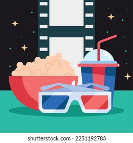 cinema 3d glasses and food icon