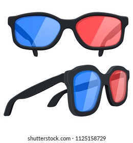 Cinema 3d glasses. Front and side view. Vector illustration isolated on white background