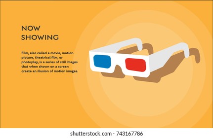 Cinema 3D glasses movie cinema concept vector flat poster design. Illustration with place for text 