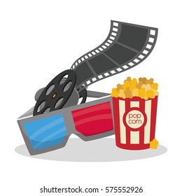 cinema 3d glasses reeelfilm bucket pop corn vector illustration eps 10