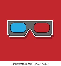 Cinema 3d glasses sticker.cartoon sticker in comics style
