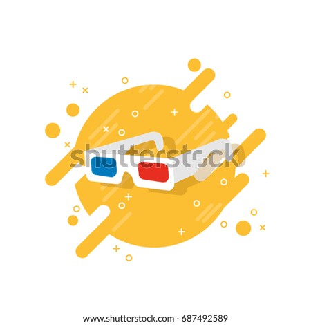 Cinema 3D glasses vector icon isolated illustration on modern memphis design background