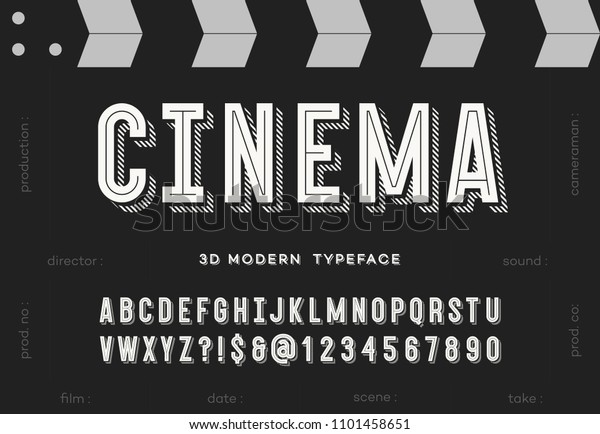Cinema 3d
modern typeface. Trendy typography sans serif style alphabet for
party poster, printing on fabric, t shirt, promotion, decoration,
stamp, label, special offer. Cool font. 10
eps