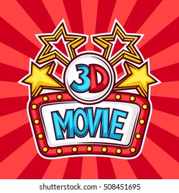 Cinema and 3d movie advertising background in cartoon style.