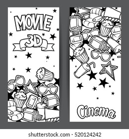 Cinema and 3d movie advertising banners in cartoon style.