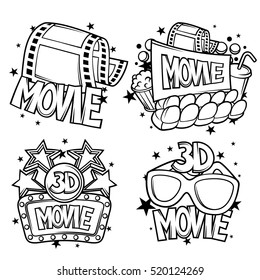 Cinema and 3d movie advertising designs in cartoon style.