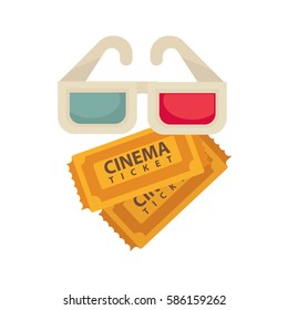Cinema 3D stereo glasses and tickets logo for cinema design element. Vector isolated flat icon