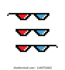 cinema 8 bit glasses vector icon