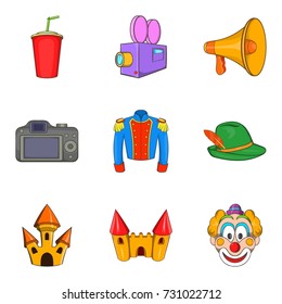Cinema action icons set. Cartoon set of 9 live action vector icons for web isolated on white background