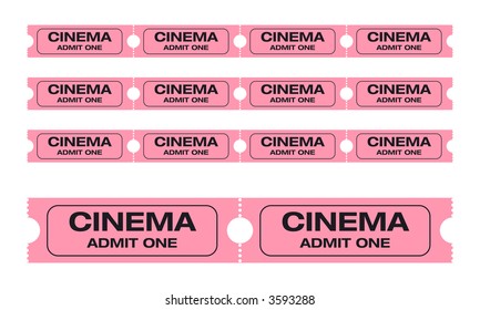 Cinema admit one tickets. Easy to edit colors. Vector Illustration