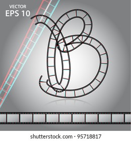 Cinema alphabet made of 35 mm tape with 3d stereoscopic effect. Different tapes examples included
