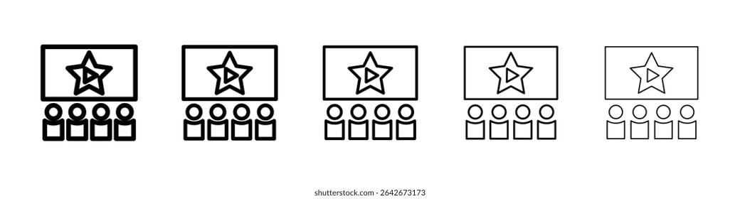Vector aislado del icono de la audiencia del cine en el sistema blanco del fondo
