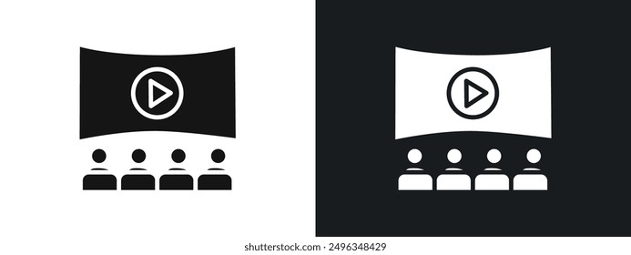 Vector de conjunto de gráficos lineales de icono de audiencia de cine en negro