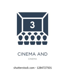 cinema and audience icon vector on white background, cinema and audience trendy filled icons from Cinema collection, cinema and audience vector illustration