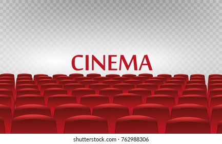 Cinema auditorium with blue seats and blank screen. Vector illustration