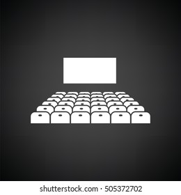 Cinema auditorium icon. Black background with white. Vector illustration.