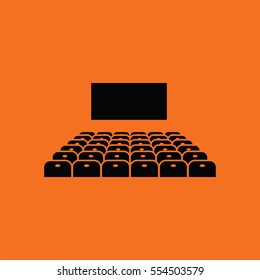 Cinema auditorium icon. Orange background with black. Vector illustration.