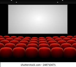 Cinema auditorium with red seats and blank screen vector 