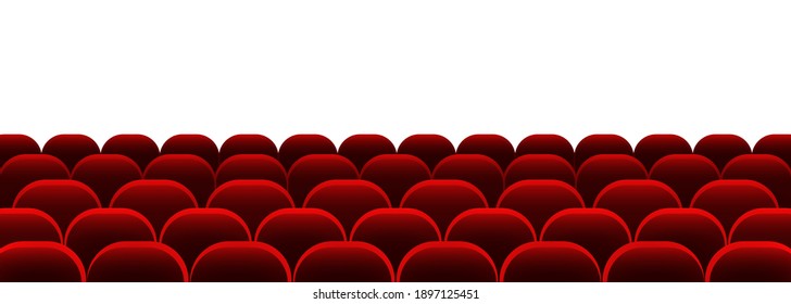 Cinema Auditorium With Screen And Red Seats. Movie Time. Vector On Isolated Background. EPS 10