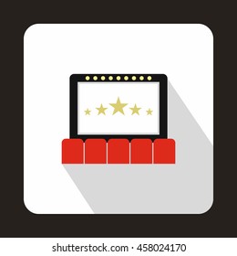Cinema auditorium with screen and seats icon in flat style on a white background