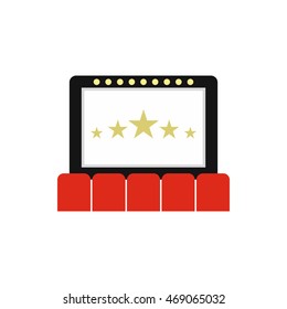 Cinema auditorium with screen and seats icon in flat style on a white background
