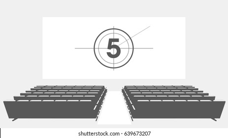 Cinema auditorium with screen and seats,illustration.