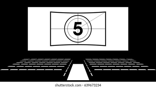 Cinema auditorium with screen and seats,illustration.