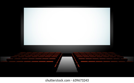 Cinema auditorium with screen and seats,illustration.