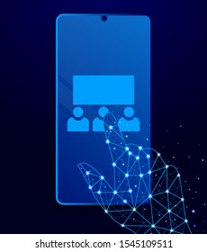 cinema, avatars, users touch phone. Polygon style touch phone vector