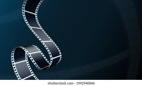 Cinema Background. 3D isometric film strip in perspective. Movie and cinema design for festival poster. Vector template cinema festival or presentation with place for text. Entertainment concept.