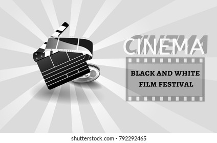 Cinema background or banner black and white. Movie flyer or ticket template