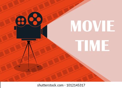 Cinema background or banner. Movie time. Movie ticket. Cinema camera