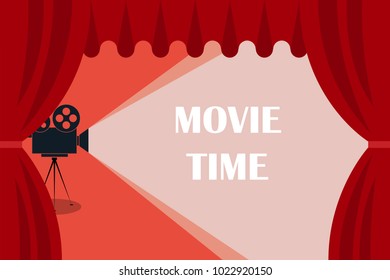 Cinema background or banner. Movie time. Movie ticket. Cinema camera