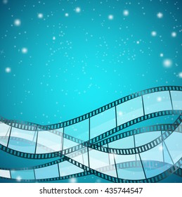 cinema background with film strips over blue. vector illustration