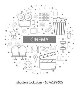 Cinema background from line icon. Linear vector pattern