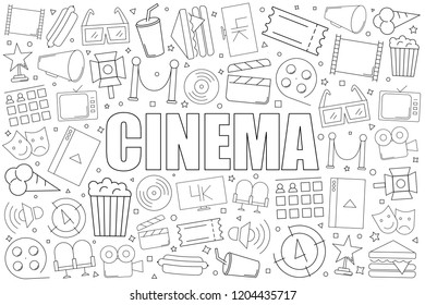 Cinema background from line icon. Linear vector pattern. Vector illustration