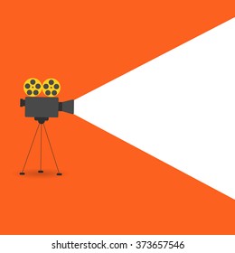 Cinema background with movie projector, vector illustration